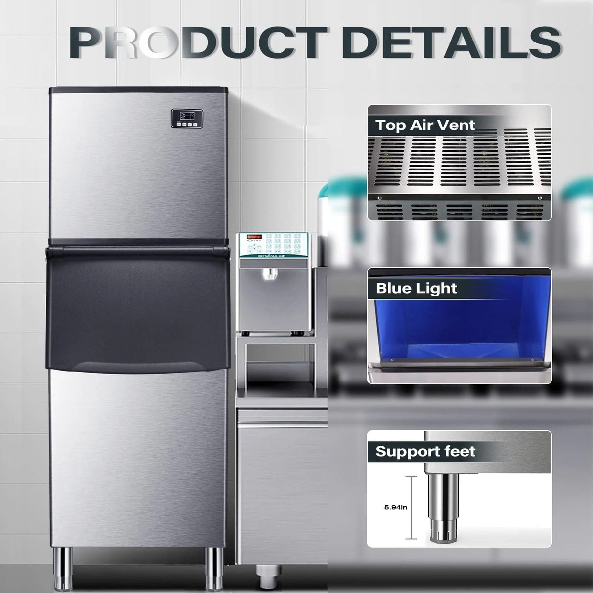 Commercial Ice Maker Machine with Large Ice Storage Capacity