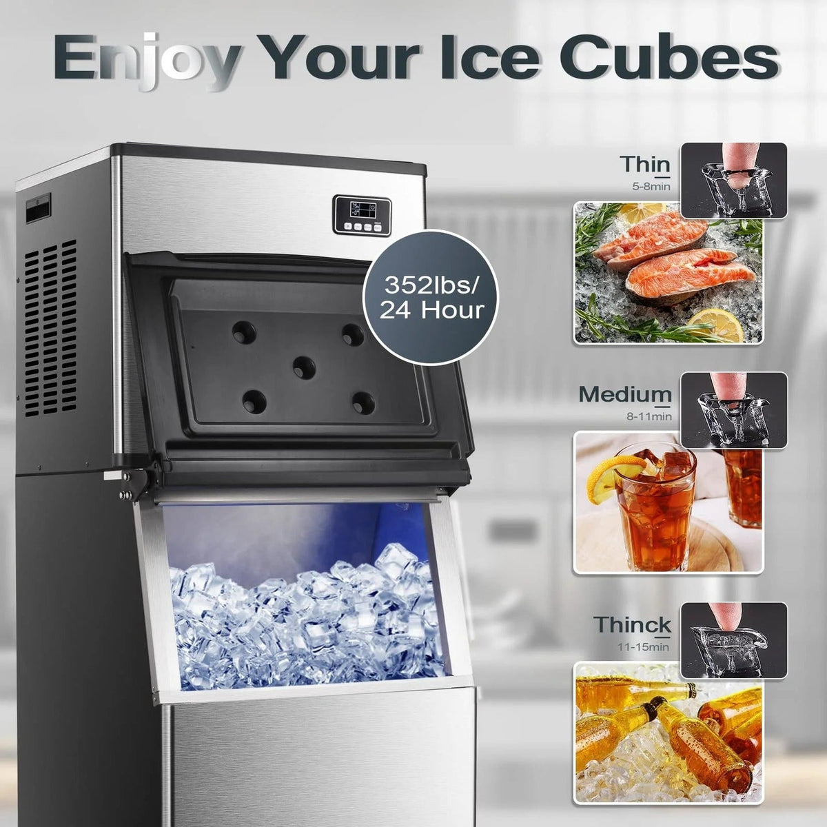 Commercial Ice Maker Machine with Large Ice Storage Capacity