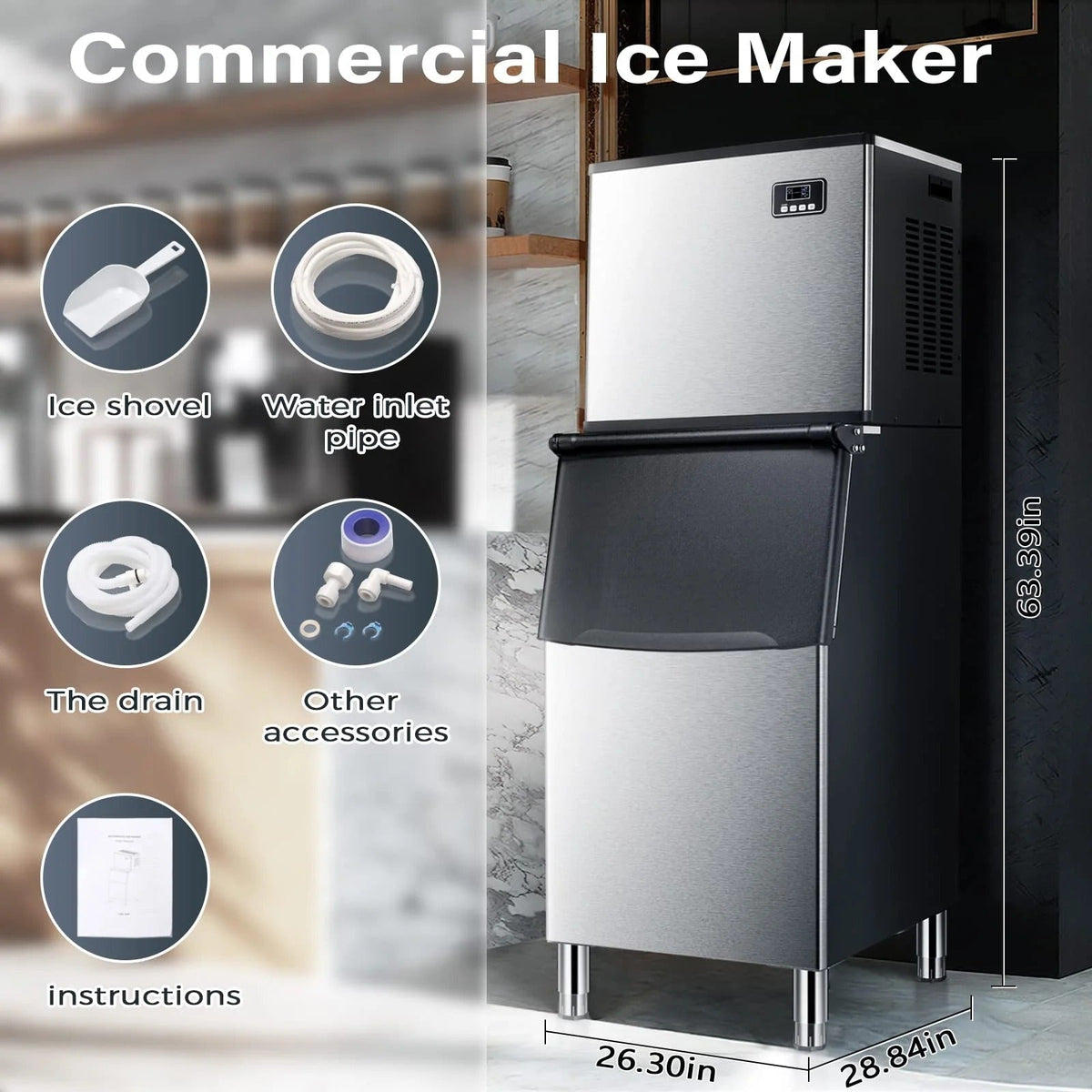 Commercial Ice Maker Machine with Large Ice Storage Capacity